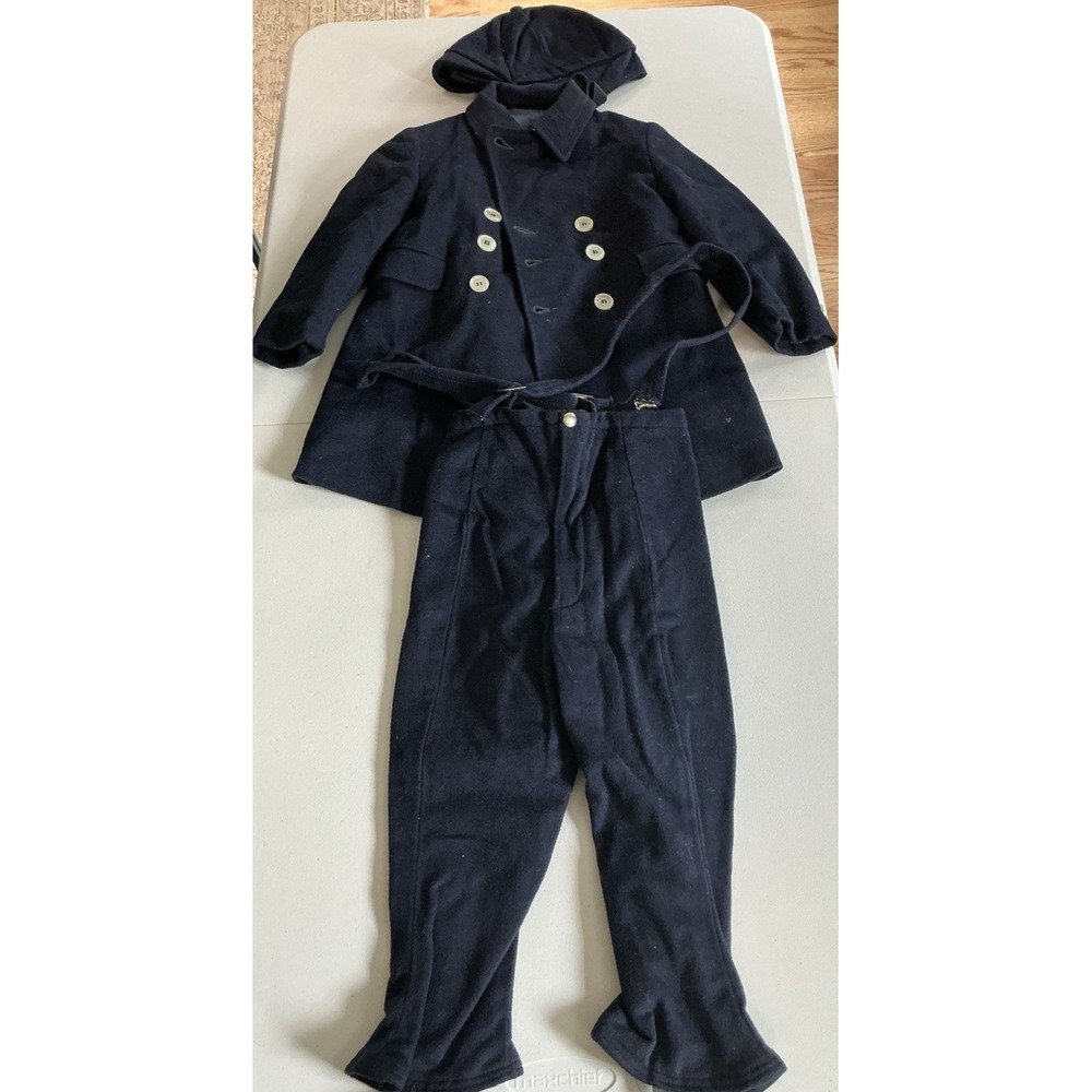 Vintage 1950s/60s Fieldston Grow-A-Year Boy's Navy Wool Sailor Pea Coat‎ Set